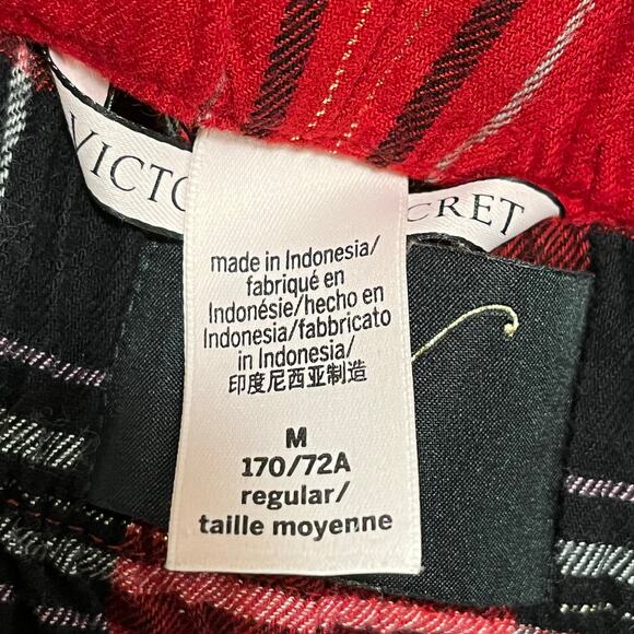 Victoria's Secret Pajama Pants Women's Medium Plaid Holiday Red Black Metallic - Picture 3 of 9